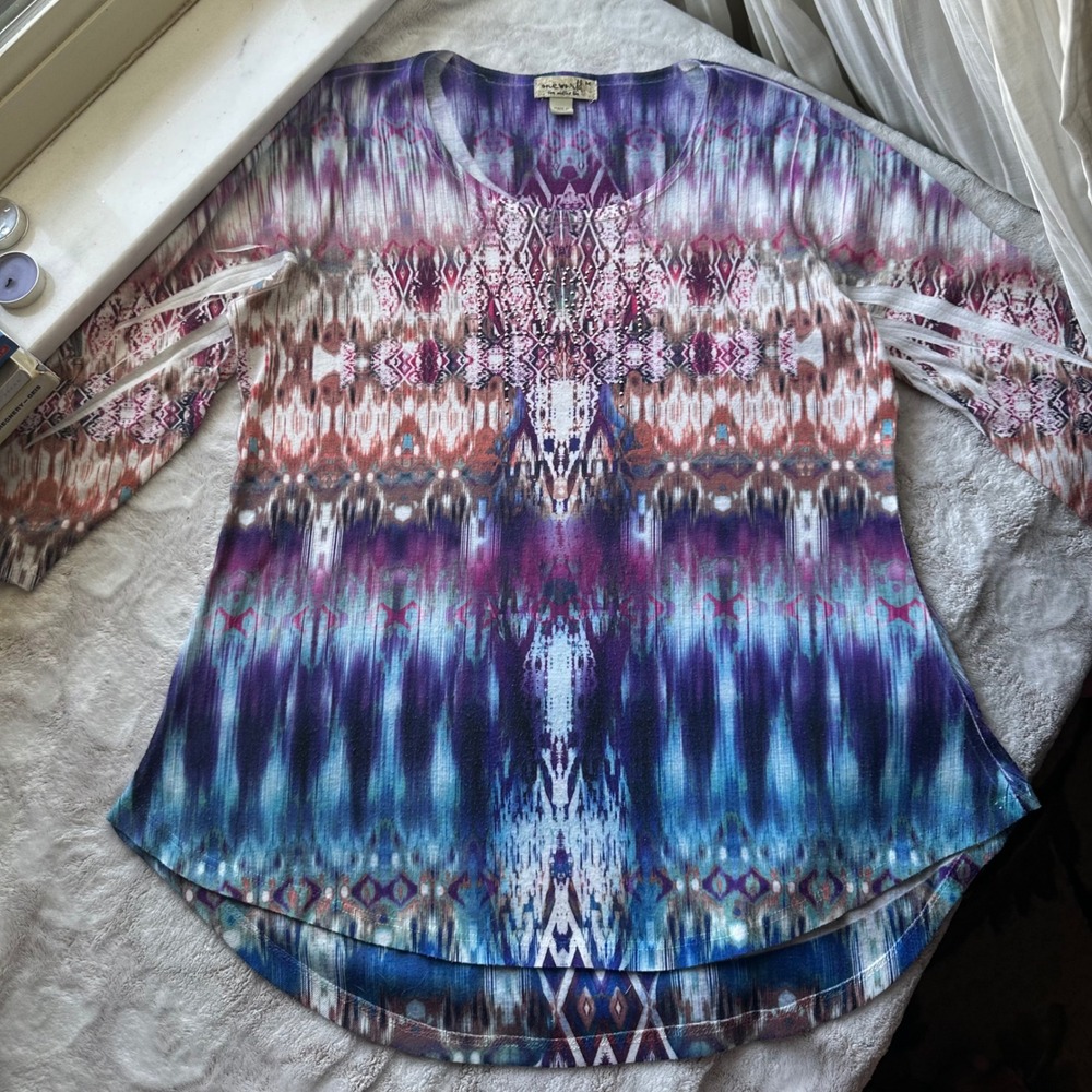 Y2K Trippy Bedazzled Purple Splash Tunic
